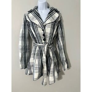 Laundry by Design Plaid Trench Coat Womens Medium Belted Button Front Collar